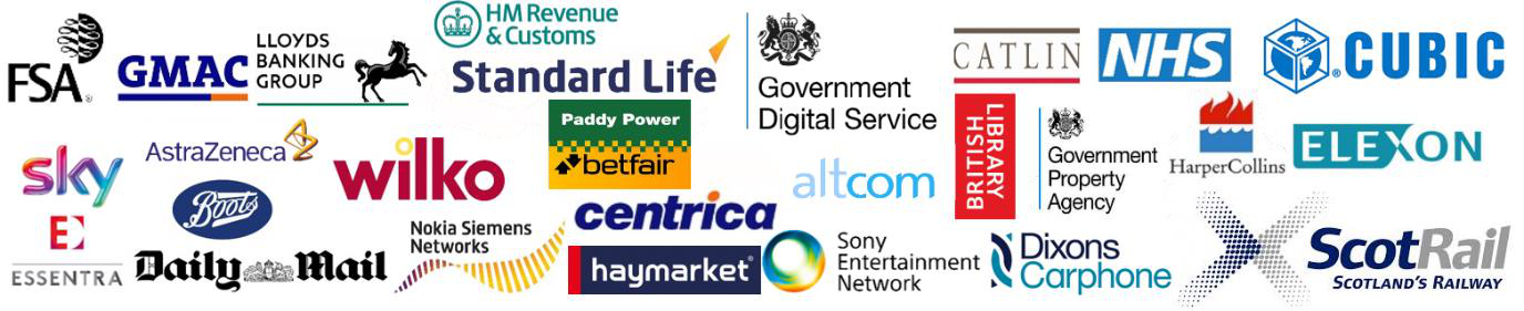 Organisations from Glyn’s career include FSA, HMRC, Standard Life, Government Digital Service, NHS, Cubic, Sky, AstraZeneca, Boots, Paddy Power Betfair, British Library, Government Property Agency, Altcom, Elexon and ScotRail.